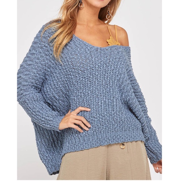 ✨LAST Misty Blue Double Vneck pullover sweater top - Picture 2 of 8